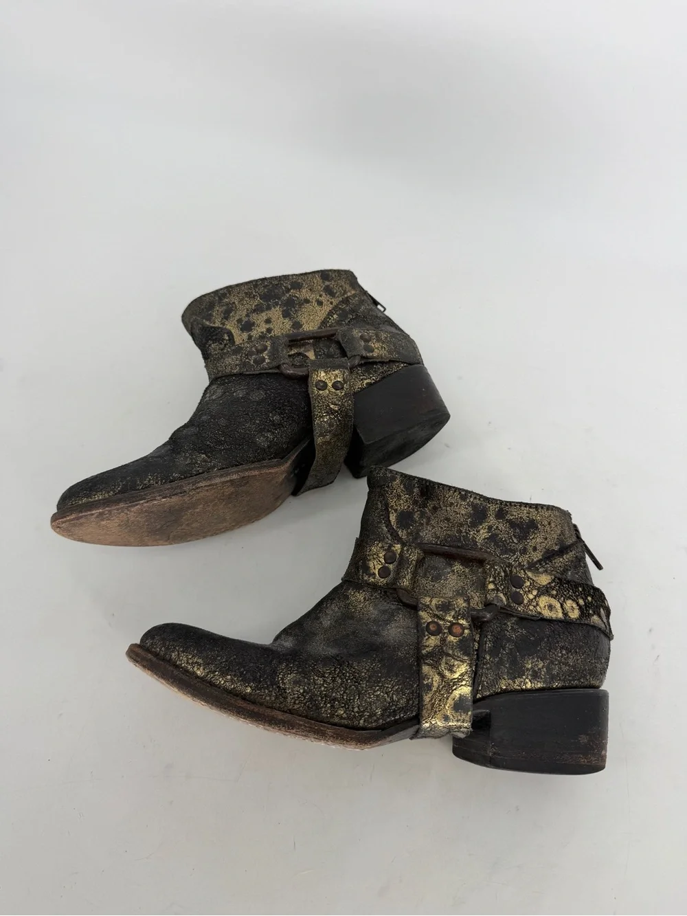 Freebird by Steven Phlow Metallic Leather Harness Boot Women 7 Distressed Bronze